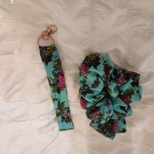 Floral Hair Scrunchie and Keychain Set